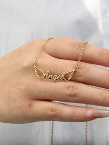 Customized Angel Wings Name Necklace For Women, Stainless Steel Material, Customizable Pendant, Personalized Necklace, Birthday Gift - Multicolor - View 4