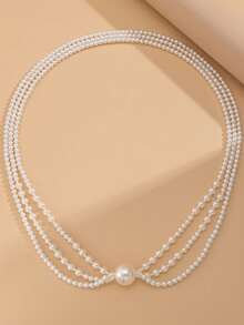 1 pezzo Elegante collana lunga con perle finte a più strati, collana vintage stile barocco con perline, adatta per ogni occasione, ottima scelta regalo