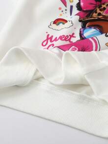 Nuevo conjunto de 2 piezas de estilo europeo y americano de moda: sudadera con capucha de manga abullonada con estampado de niña y falda plisada rosa - Blanco - Ver 8