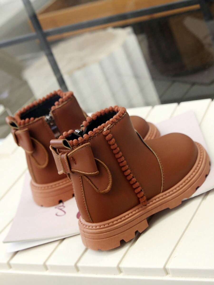 1 Pair Girls' Boots, Princess Bowknot Short Boots, 2025 Autumn/Winter New Boots, Fashionable For Little Girls (Warm Tip: Shoes Run Large, Please Order According To Actual Insole Length) - Brown - View 1