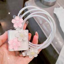 简约花卉充电保护壳，适用于 Apple 14/13/16/15 系列快速充电适配器，20W 充电器保护器，理想礼物 - 粉紅白 - 查看 7