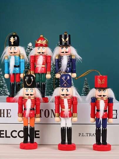 6pcs Christmas Nutcracker Decorations, 4.92 Inch Traditional Wooden Soldier Figurines, Holiday Decor Collectibles, Artificial Wood, Battery-Free, Holiday Gift Box Packaging, Perfect Christmas Gift, Home Decor, Hanging Ornaments Christmas Decorations Winter Room Decor
