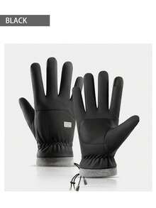 1 Pair Winter Ski Outdoor Riding Waterproof Windproof Anti-Freezing Anti-Slip Thermal Lined Thick Touchscreen Motorcycle Gloves For Men Fleece Gloves Added Fluff