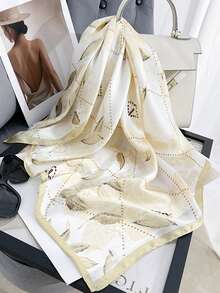 1 pieza Pañuelo cuadrado de seda con estampado floral elegante de 27.6 pulgadas, pañuelo para el cuello de mujer, accesorio versátil para el cabello, protección solar