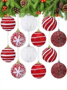 12 Stück Weihnachtsbaum Kugel Ornament Set 80mm/3,15 Zoll Glitzer Bruchsicher Schaum Weihnachtskugeln Weihnachtsbaum Dekoration Feiertags Dekoration Verschiedene Farben verfügbar (Rot, Champagner, Rosa)