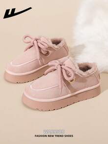 1 Pair WARRIOR Women's Thick Sole Cute Warm Soft Bottom Casual Shoes, Low-Top Outdoor Flat Shoes For Winter Commute, Round Toe Low Heel Solid Color Elegant Soft Bottom Furry Flat Shoes, Women Low-Top Leather Face Sports Skateboard Shoes, Elegant Shoes