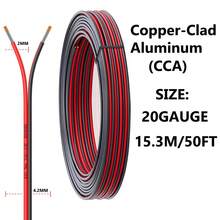 1PC 20 Gauge Wire 16.4FT/30FT/50FT/100FT, 2 Conductors Electrical Wire Red Black Cable, Flexible/Low Voltage/PVC 20 AWG Copper Clad Aluminum Extension Cord For Speaker, LED Strips, Automotive 12V/24V DC
