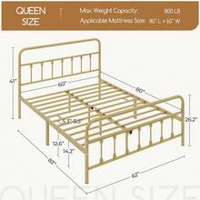 Butterslay Vintage Industrial Metal Platform Bed Frame - 12 Iron Slats Support, 12.6'' Underbed Storage & High Headboard/Footboard, No Box Spring Needed, Twin/Queen/King/Full - 古董金 - 查看 8