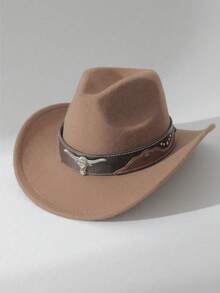 A Classic Western Cowboy Hat For Both Men And Women, A Fashionable Wide-Brimmed, Form-Fitting Top Hat With Silver Metal Buckles, Made Of Polyester, Suitable For Both Men And Women, Perfect For Casual Daily Wear, Outdoor Activities, Horseback Riding, And Party Stage Performances