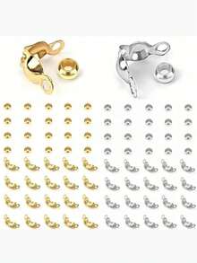 100 Pieces/Batch Stainless Steel Golden Connecting Clasp Press-On End Bead Accessories Kit DIY Bracelet Necklace Jewelry Making Supplies