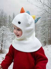 1pc Toddler Boys' Dinosaur Hooded Scarf Hat, Baby Knitted Balaclava Beanie Cap, Warm Winter Hat