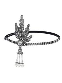 1pc Vintage 1920s Gatsby Inspired Feather-Shape Rhinestone Headband – Alloy Women's Hair Accessory For Elegant Occasions And Unique Gift Idea Valentine's Day Accessories - Multicolor - View 8