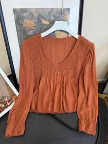 Hermiss blusa manga larga cuello pico con goma en el pecho flojo de bajo, tejido con hilo plateado .talla única entre una S/M. nueva colección de otoño  entrega estimada 1-3dias laborable (península) - Naranja - Ver 3