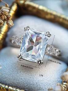 1 pezzo Anello di lusso e alla moda da donna in rame e argento con zirconia cubica incastonata geometricamente, adatto per uso quotidiano, proposta di matrimonio, fidanzamento, matrimonio, anniversario, regalo per la fidanzata