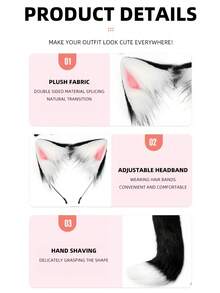 2 件套角色扮演猫耳头带和尾巴组合，手工制作的可爱猫咪女孩耳朵发饰和尾巴装饰套装，适合圣诞节、万圣节、猫主题派对、情人节、新年假期派对、爱猫人士礼物