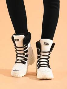 Bottes de neige longues pour femmes, bottes rondes chaudes doublées thermiques antidérapantes, chaussures de neige polyvalentes simples, bottes hautes pour femmes