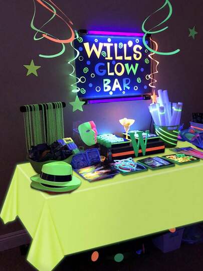 1pc Neon Tablecloth, 54" X 108", UV Reactive Fluorescent Neon Tablecloth For Glow Parties, Birthday Parties, Rave Parties, Black Light Events