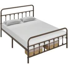 Butterslay Vintage Industrial Metal Platform Bed Frame - 12 Iron Slats Support, 12.6'' Underbed Storage & High Headboard/Footboard, No Box Spring Needed, Twin/Queen/King/Full - Đồng - Xem 11