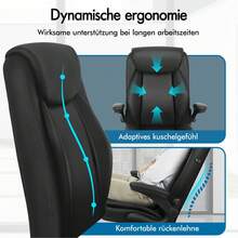 ALFORDSON Massage Office Chair, Computer Chair, Faux Leather Desk Chair, 150 Kg Load Capacity, 90-135° Backrest, Height-Adjustable Ergonomic PC Chair, Black - Black - View 3