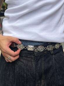 1pc Retro Floral Pattern Waist Chain, Punk Personalized Metal Waist Belt For Men, High-End Suitable For Party, Streetwear, Daily Wear (Random Waist Chain Pendant)