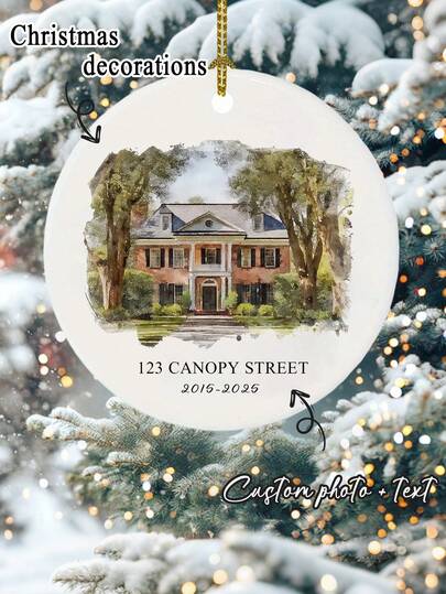 1 Piece Of Customized Pattern Text Christmas Ornaments, Customized Watercolor House Decorations, Personalized Christmas Ornaments, Personalized Home Christmas Decorations, Decorations, Christmas, Christmas, Hanging Accessories Ornaments Memorial Decorations, Customized Ornaments