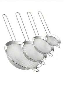 1pc/3pcs Fine Mesh Strainer, Stainless Steel Sieve Ladle, Multifunctional Kitchen Tool For Filtering Flour, Tea, Frying Oil, Coffee Powder, Juice, Cooking And Baking - Silver - View 1
