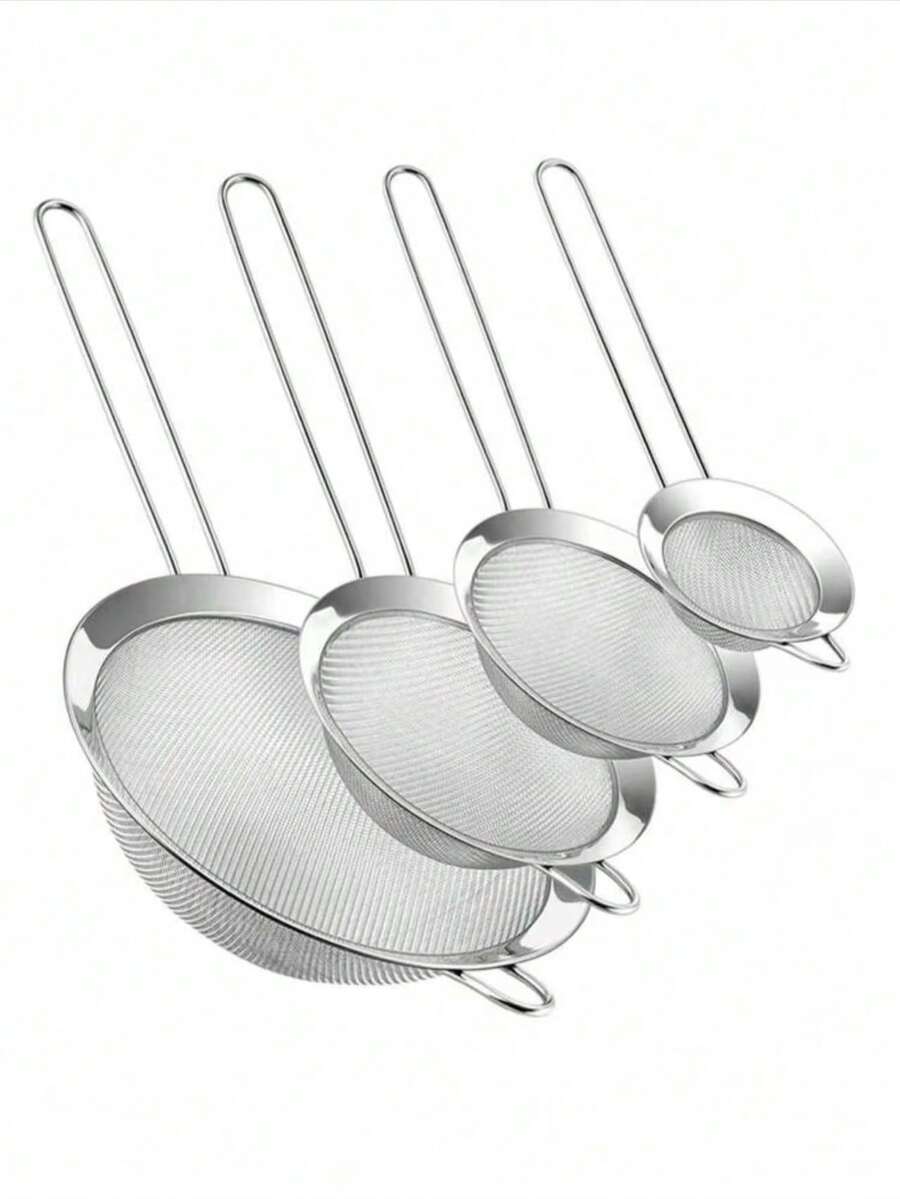 1pc/3pcs Fine Mesh Strainer, Stainless Steel Sieve Ladle, Multifunctional Kitchen Tool For Filtering Flour, Tea, Frying Oil, Coffee Powder, Juice, Cooking And Baking - Silver - View 1