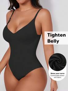 1pc Women Minimalist Tummy Control Bodysuit, Slim Waist, K-POP Suitable For Base Layer Mardi Gras Outfits