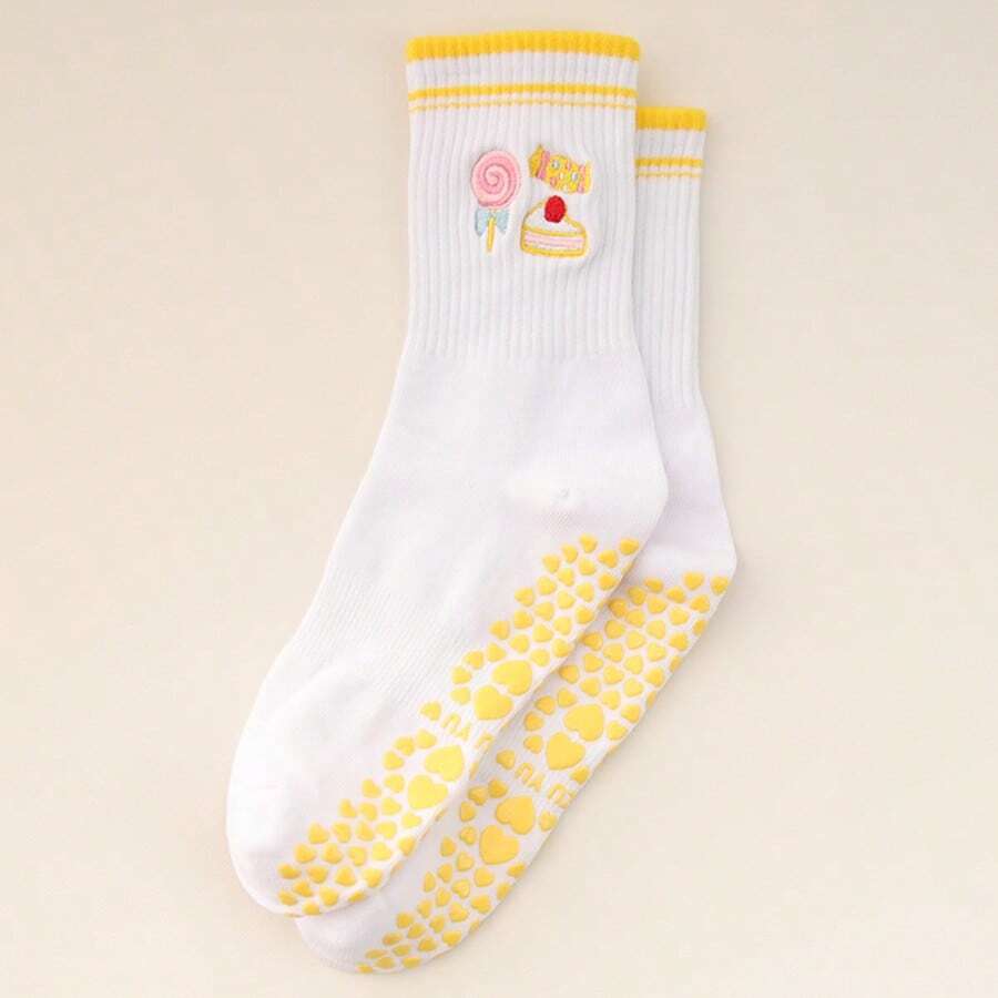 1Pair/Pilates Grip Socks For Women Yoga Grippy SocksCute Barre Non Skid Athletic Crew Sticky Sock Workout