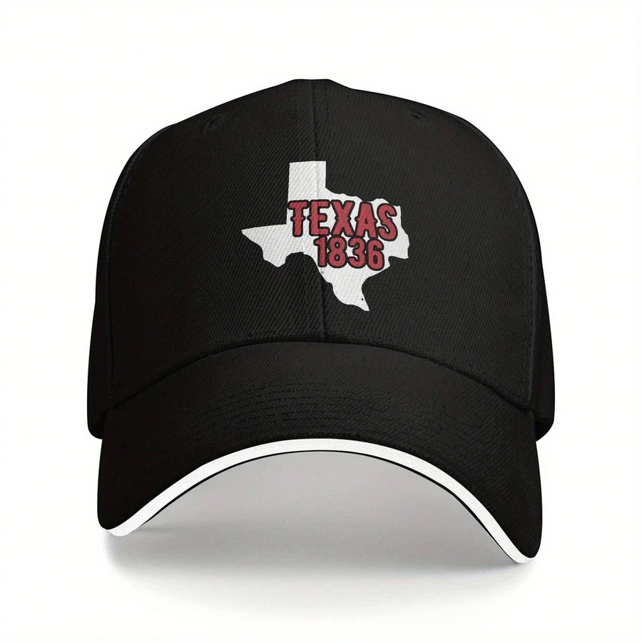 Texas 1836 Vintage Baseball Cap For Men - Lightweight Casual Hat With Texas Outline & 1836 Graphic, PVC Coated ABS Resin, Black/White Contrast Design, Polyester Filled For Comfort, Everyday Headwear, Comfortable Headgear - 黑色 - 查看 1