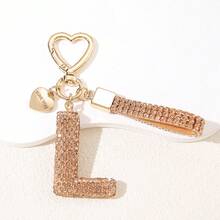 1pc Soft Ceramic Champagne Color Rhinestone Keychain, Cute Personalized Bag/Car Keyring, Heart Decor Gift For Mom, Friends Christmas Bag Charms Car Accessories Teacher Sister Gift Ideas