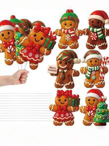 12 pièces/6 pièces Ensemble de décoration de fête de Noël européen et joyeux Ensemble de cadeaux en bois de bonbons Décorations pour arbre de Noël Arrangement de table de dessert Faveurs Décorations