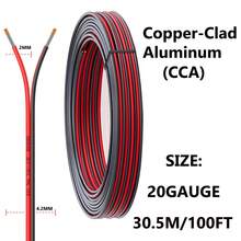 1PC 20 Gauge Wire 16.4FT/30FT/50FT/100FT, 2 Conductors Electrical Wire Red Black Cable, Flexible/Low Voltage/PVC 20 AWG Copper Clad Aluminum Extension Cord For Speaker, LED Strips, Automotive 12V/24V DC