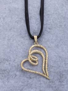 1Pc Asymmetrical Matte Gold Heart Pendant With Black Cord, Minimalist Style, For Daily Wear & Casual Outfits