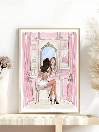 1 st. väggkonst med rosa charm, mode-smink, elegant vintageflicka-stil med citat i rosett, retro söt pingvin-canvasaffisch, surrealistisk väggkonst med badrumsdjur, rolig pingvinfiske i badkaret-affisch, lämplig för sovrum, vardagsrum, väggdekor, heminredning, canvasväggkonst, affisch, inramad väggkonst, ram valfri