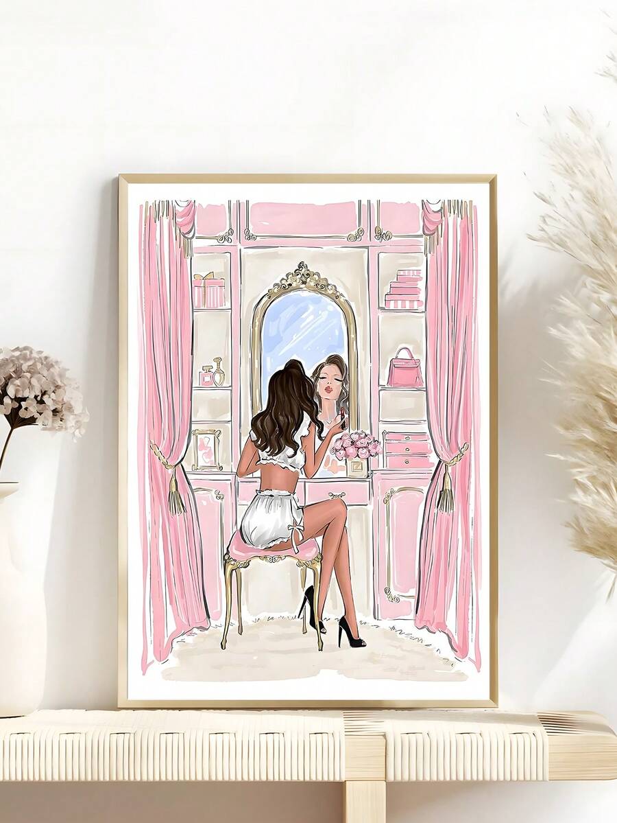 1pc Pink Charm Fashion Makeup Wall Art, Elegant Vintage Girl Style Ribbon Bow Quote Canvas Poster, Retro Cute Penguin Canvas Poster, Surreal Bathroom Animal Wall Art, Funny Penguin Fishing In Bathtub Poster, Suitable For Bedroom, Living Room, Wall Decor, Home Decor, Canvas Wall Art, Poster, Framed Wall Art, Frame Optional