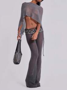 Women Sheer Poncho Shrug Lightweight See Through Knitted Mesh Shawl Y2k Asymmetrical Poncho Tops Cover Ups - Bạc - Xem 7