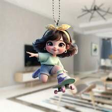 Acrylic Flat Cartoon Cute Girl Creative Decorative Pendant, Suitable For Backpack, Car Rearview Mirror Decoration