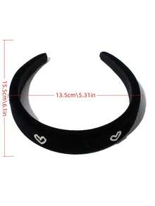 1pc Women's Black Velvet Wide Headband With Heart Rhinestone Decor, Elegant & Sweet Fashion For School, Party, Dance, Daily Wear