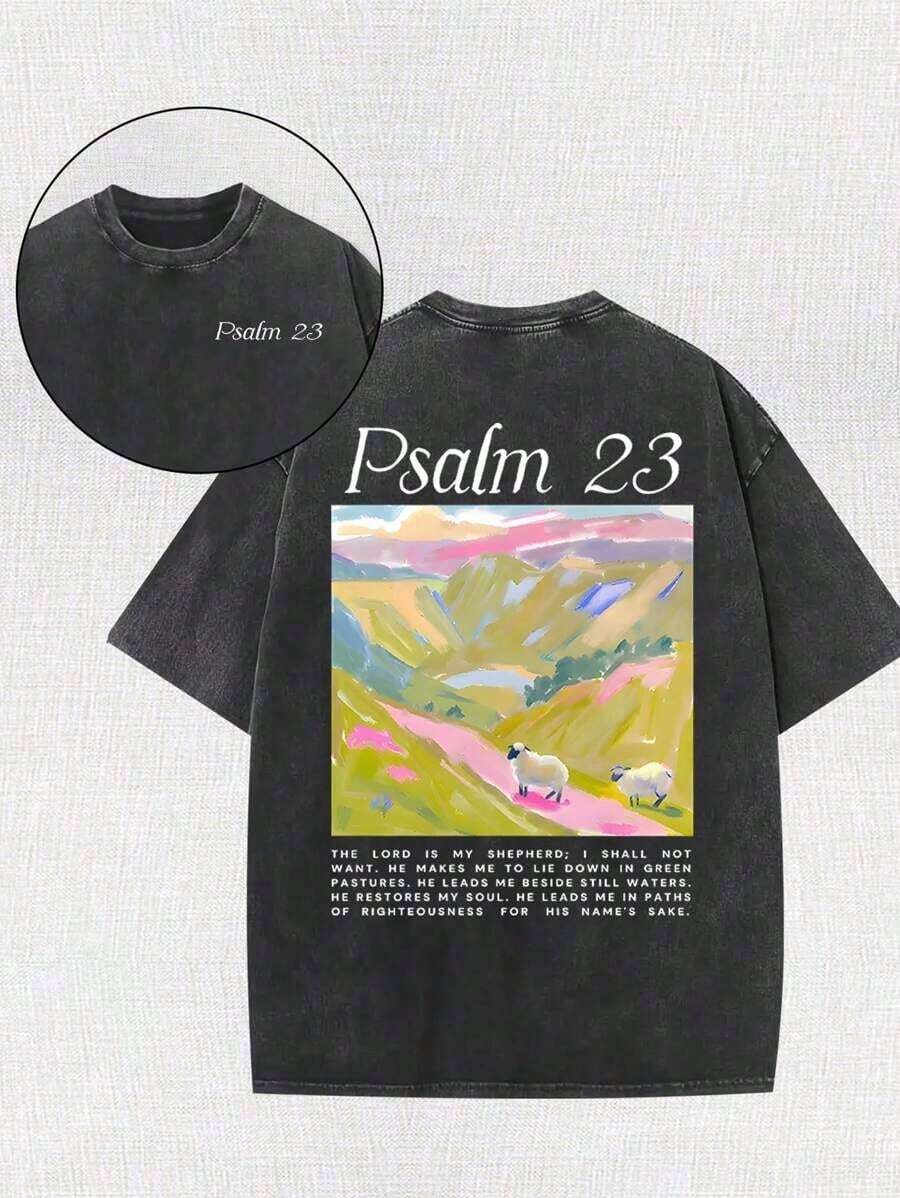 Yuega Tshrit 1pcJesus Religious Cross Sun Printed Retro Washed T-Shirt, 230G, Retro Street Style. Simple And Versatile, Pure Cotton Is Of High Quality, Novel And Fashionable, And It Is A Must-Have Fashion T-Shirt For Spring And Summer.Summer Clothing Tops - 黑色 - 查看 1