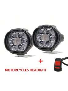 2pcs Motorcycles Headlight 6 LED Spot Light with Switch Motorbike 6000k White 12V-30V Super Bright Working Fog Lamp For Scooters Off-road ATV