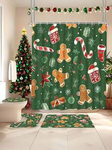 1pc/4pcs Pumpkin Waterproof Shower Curtain Set With 12 Hooks And Bathroom Mat Toilet Seat Cover Non-Slip Bathroom Carpet Polyester Fabric Curtain For Window Bathroom Decor Christmas Decor