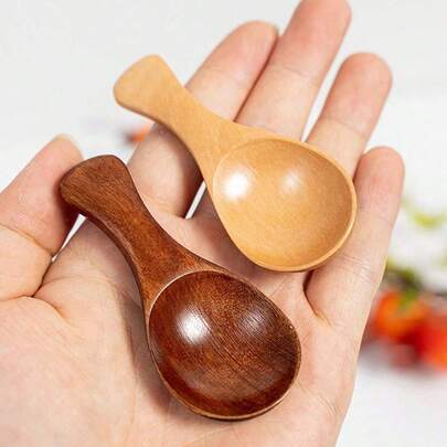 2pcs Wooden Tea Spoons, Ice Cream Wooden Spoons, Short Handle Mini Tea Leaf Spoons