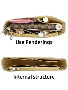 1pc- Multifunctional Inner Bag, Arrange Your Bag Space Reasonably. Suitable For Long Multi-Pocket Storage Bags, Felt Cloth Zipper Cosmetic Storage Bags Suitable For Women's Makeup, Portable Travel Wallets, Multi-Layer Separated Storage Bags, School Supplies, Teachers' Back-To-School Gifts, Daily Storage Management Supplies, Holiday Gifts. Christmas Present. (Liner Style And Zipper Style Are Shipped At Random)