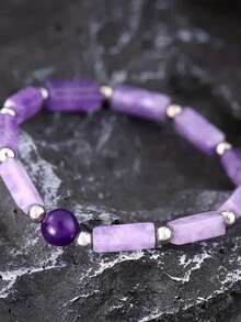 天然石能量珠水晶减肥手链 - 有助于减肥、缓解疲劳和促进恢复 - 女士防水瑜伽手链 - 紫色 - 查看 3