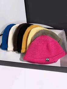 1 Peça Gorro de Pescador Simples, Boné de Malha de Cor Sólida Unissex, Chapéu de Proteção Contra Frio Estiloso, Gorro de Algema para Homens e Mulheres no Outono - Multicolorido - Visão 5