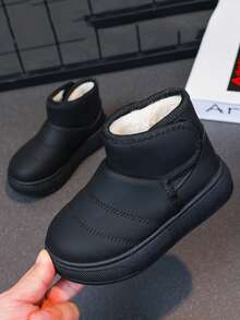 1 Pair Baby Fashionable Snow Boots, Unisex, Rubber Non-Slip Sole, One-Push Magic Tape, Solid Color, Outdoor Baby Boots