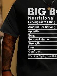 Camiseta Estampada con Información Nutricional de Big Boy - 100% Algodón, Camiseta Casual de Gran Tamaño para Hombre con Diseño Divertido, Lavable a Máquina, Prenda Novedosa para Uso Casual - Negro - Ver 5