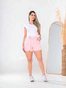 Women's Shorts Simple With Pocket And Fabric Belt, Zipper Holiday And Beach S779 - Baby Pink - View 6