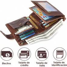 Lukovee Billetera para Hombre Piel, Cartera para Hombre RFID Bloqueo Antirrobo Tarjetero de Cartera Cuero Minimalista, Billetera Hombre Carteras para Caballero Plegable para Hombre Regalo - Negro (Nuevo) - Ver 7